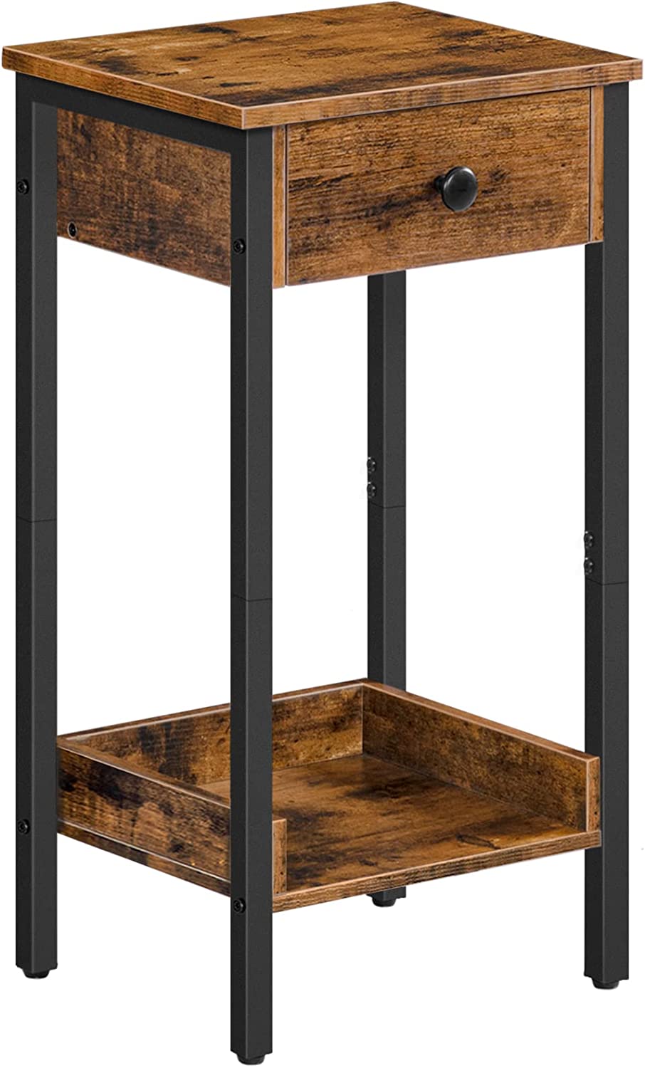 Furnilux Hoge bijzettafel - nachtkastje - banktafel - telefoontafel met laden en legplanken - grote opbergruimte - frame - en stabiel - ruimtebesparend - donkerbruin -