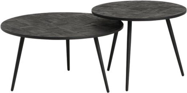 Salontafel Delano Rond Set van 2 Teakhout Zwart - Moderne Design Tafels - set van twee salontafels