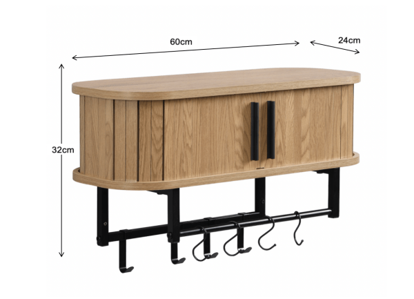 Furnilux kapstok 60 x 24 x 32 cm - Smal - Wandkapstok Kiruna - 8 haken - Licht Eiken - Afbeelding 4