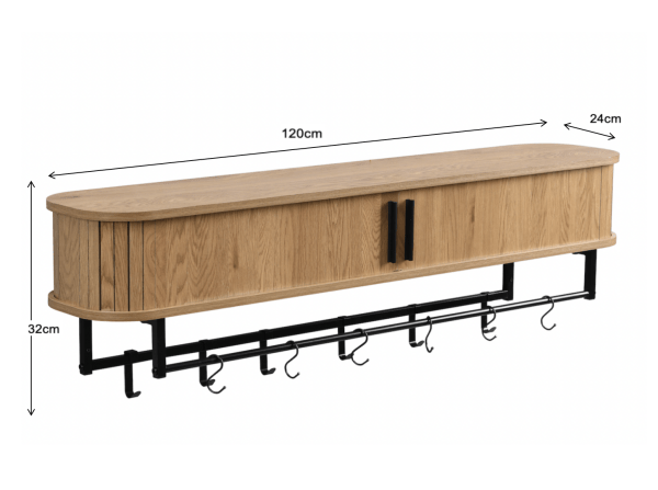 Furnilux kapstok 120 x 24 x 32 cm - XXXL - Wandkapstok Kiruna - 12 haken - Licht Eiken - Afbeelding 2