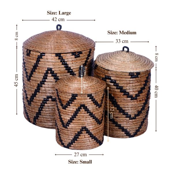 Furnilux - Handgevlochten Opbergmanden Set van 3 – Natuurlijke Wasmanden met Deksel – Mendong Gras – Decoratief & Functioneel - Afbeelding 2