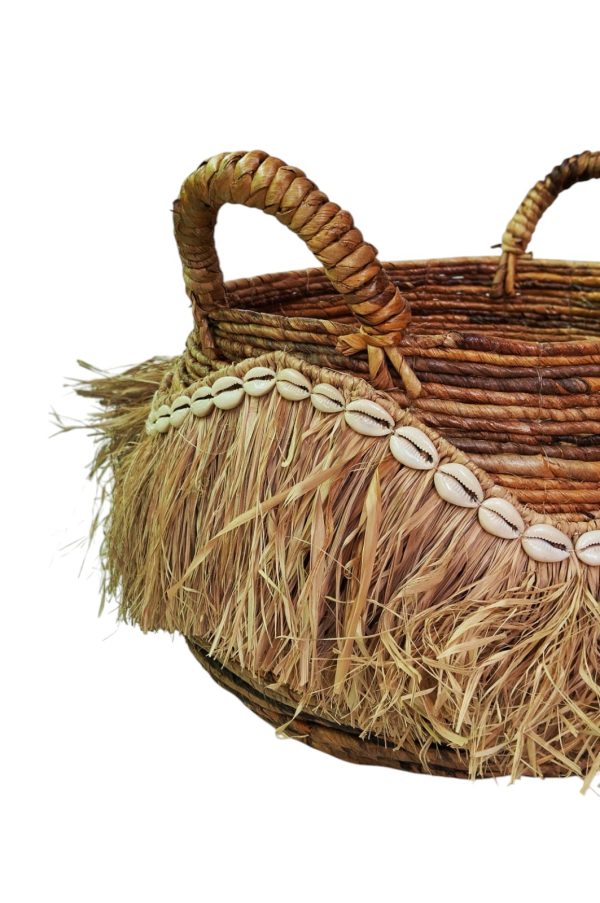 Furnilux - Decoratieve Opbergmanden Set van 2 – Handgevlochten Bananenstam / Bananenvezel Mand met Schelpen & Raffia – Boho Stijl – Met Handvatten - Afbeelding 3