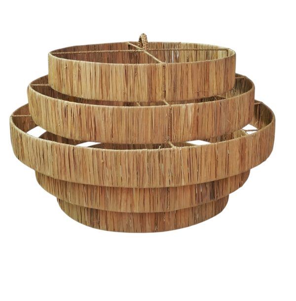 Furnilux-Grote Hanglamp PULAU Ø65 cm – Handgemaakte Plafondlamp van Natuurlijk Raffia – Trapvormige Boho Lamp voor Horeca, Eettafel of Interieur – Sfeervolle Natuurlijke Verlichting - Afbeelding 2