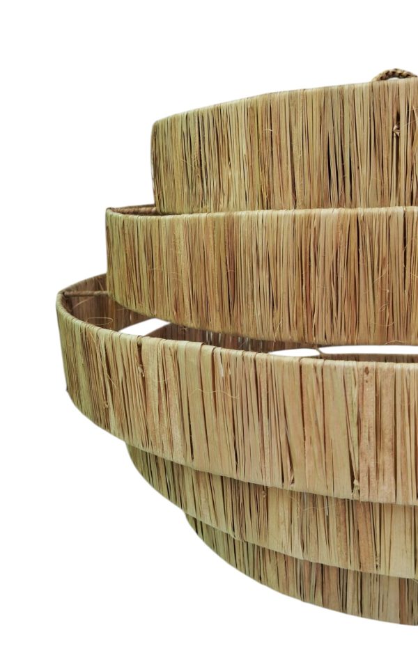 Furnilux-Grote Hanglamp PULAU Ø65 cm – Handgemaakte Plafondlamp van Natuurlijk Raffia – Trapvormige Boho Lamp voor Horeca, Eettafel of Interieur – Sfeervolle Natuurlijke Verlichting - Afbeelding 3