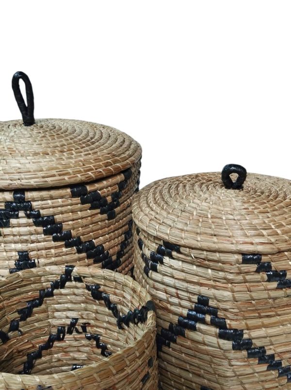 Furnilux - Handgevlochten Opbergmanden Set van 3 – Natuurlijke Wasmanden met Deksel – Mendong Gras – Decoratief & Functioneel - Afbeelding 6