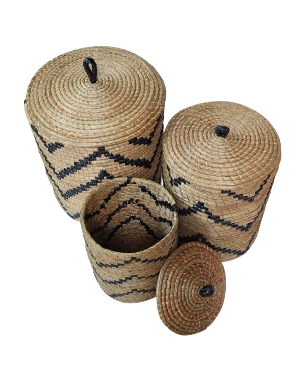 Furnilux - Handgevlochten Opbergmanden Set van 3 – Natuurlijke Wasmanden met Deksel – Mendong Gras – Decoratief & Functioneel - Afbeelding 7