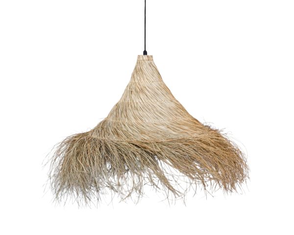 Furnilux-Grote Raffia Hanglamp Ø110 cm – Handgemaakte Boho Plafondlamp van Natuurlijk Gras – XL Natuurlijke Lamp voor Horeca, Woonkamer of Eettafel – Tropische Bohemian Verlichting
