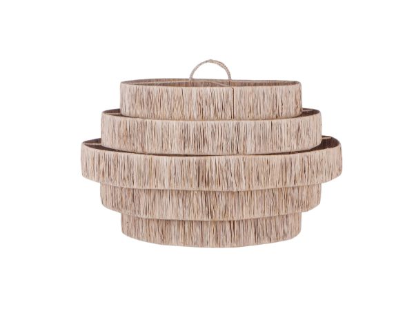Furnilux-Grote Hanglamp PULAU Ø65 cm – Handgemaakte Plafondlamp van Natuurlijk Raffia – Trapvormige Boho Lamp voor Horeca, Eettafel of Interieur – Sfeervolle Natuurlijke Verlichting