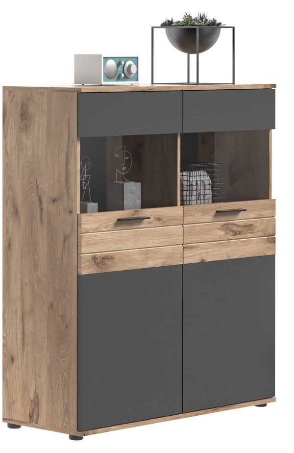 Mason vitrinekast basaltgrijs NB Nox Eiken NB Nox Eiken MDF TZ