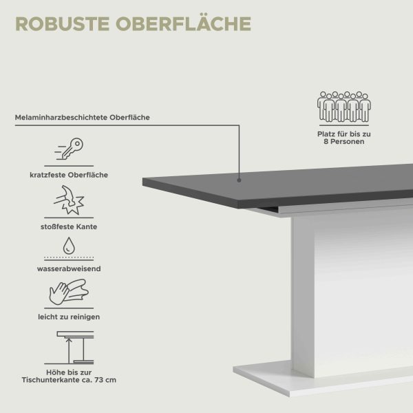 Motion eettafel kolom uitschuifbaar grijs NB wit NB - Afbeelding 6