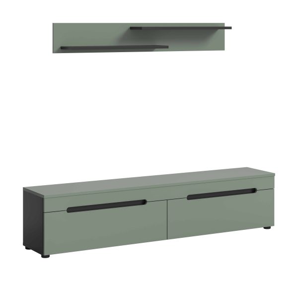 Canu Lowboard + Wandplank staand-hangend Smoke Green NB Basaltgrijs NB Abs. Smoke Green NB