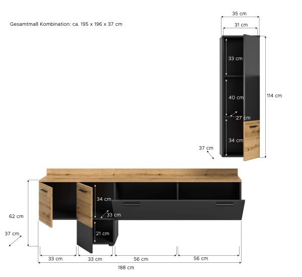 Doel woonkamercombinatie inclusief lichtgrijs NB Evoke Oak NB - Afbeelding 4