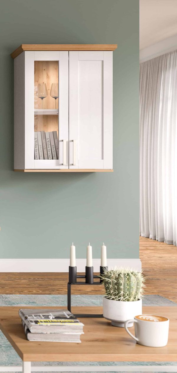 Verona wand-/staande vitrinekast rechts/links, Sibiu lariks NB, Artisan eiken NB - Afbeelding 5
