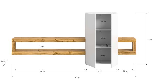 Samba wandmeubel wit melamine Wotan eiken melamine - Afbeelding 4