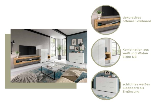 Samba wandmeubel wit melamine Wotan eiken melamine - Afbeelding 7
