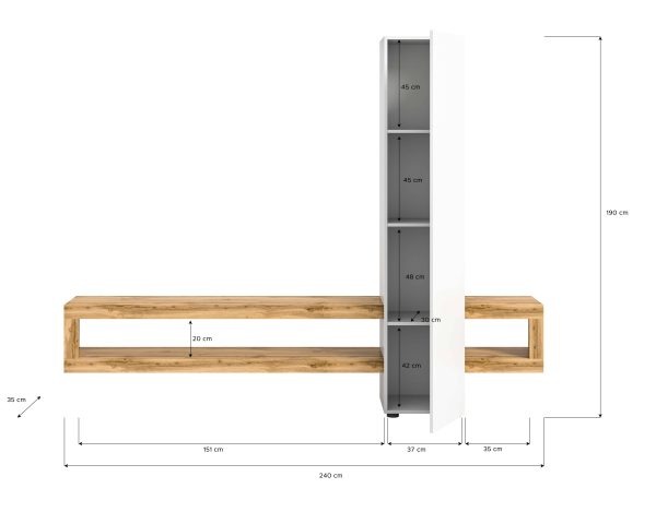 Samba wandmeubel wit melamine Wotan eiken melamine - Afbeelding 4