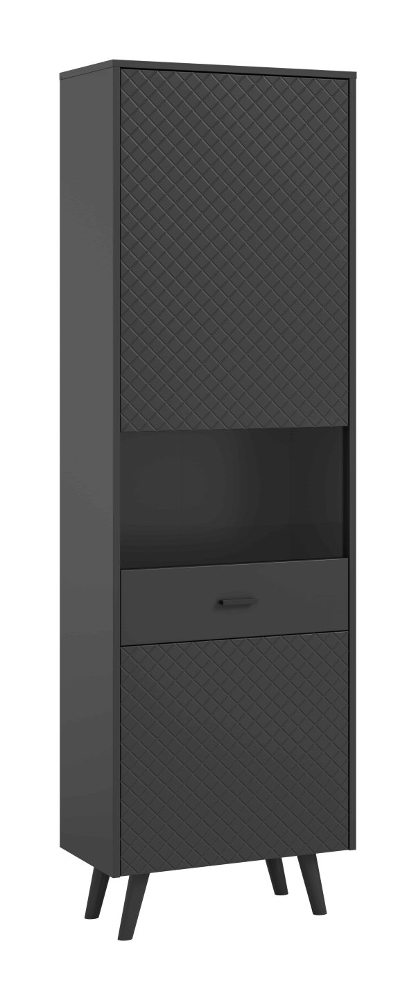 Linea vitrinekast grijs mat MDF TZ grijs mat melamine zwart NB