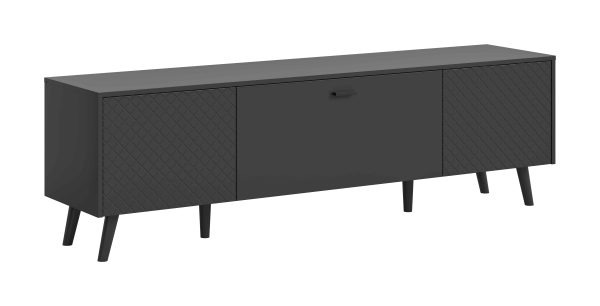 Linea TV Lowboard Grijs Mat MDF TZ Grijs Mat Melamine Zwart NB