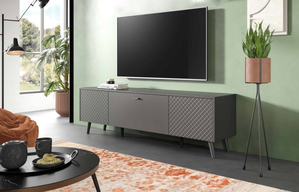 Linea TV Lowboard Grijs Mat MDF TZ Grijs Mat Melamine Zwart NB - Afbeelding 5