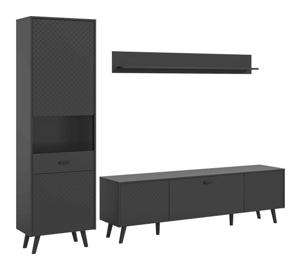 Linea woonkamercombinatie grijs mat MDF TZ grijs mat melamine zwart NB