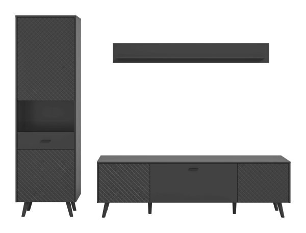 Linea woonkamercombinatie grijs mat MDF TZ grijs mat melamine zwart NB - Afbeelding 2