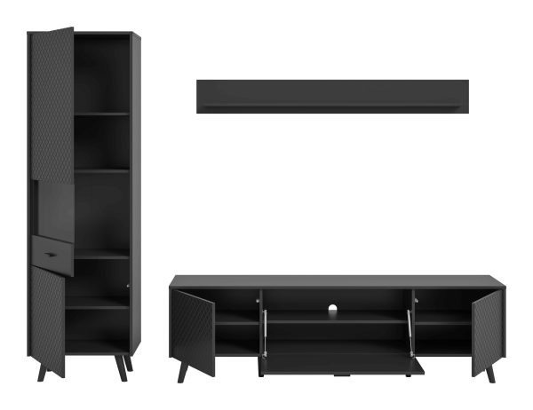 Linea woonkamercombinatie grijs mat MDF TZ grijs mat melamine zwart NB - Afbeelding 3