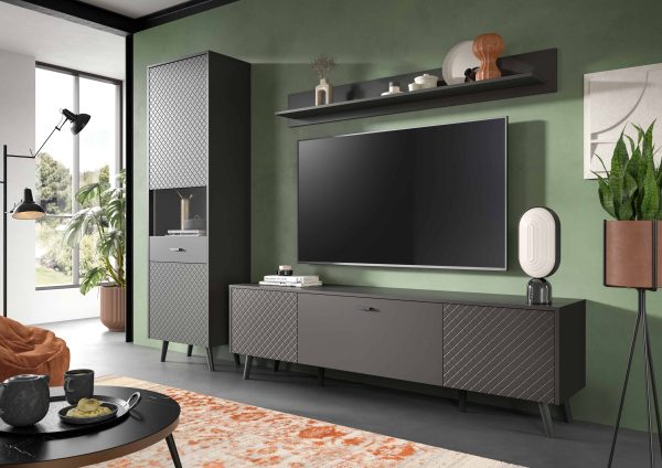 Linea woonkamercombinatie grijs mat MDF TZ grijs mat melamine zwart NB - Afbeelding 4