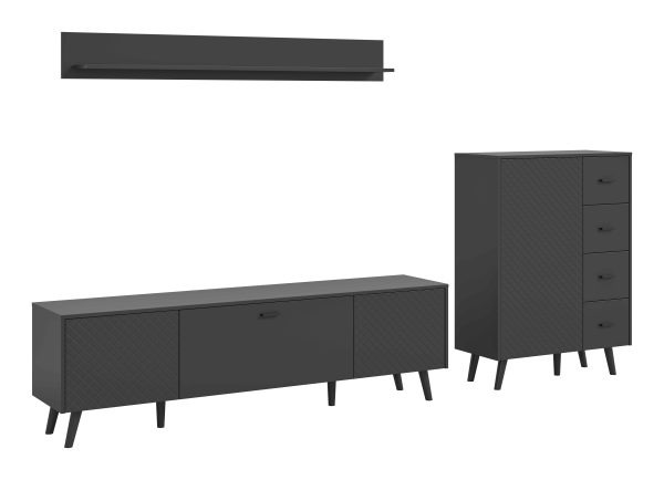 Linea woonkamercombinatie grijs mat MDF TZ grijs mat melamine zwart NB