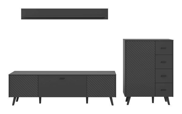 Linea woonkamercombinatie grijs mat MDF TZ grijs mat melamine zwart NB - Afbeelding 2