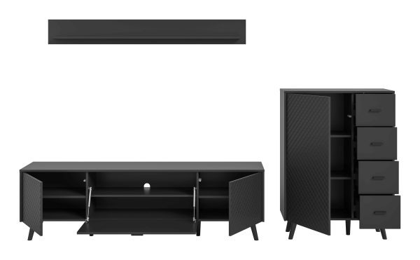 Linea woonkamercombinatie grijs mat MDF TZ grijs mat melamine zwart NB - Afbeelding 3