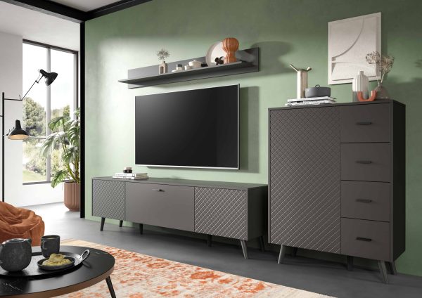 Linea woonkamercombinatie grijs mat MDF TZ grijs mat melamine zwart NB - Afbeelding 4