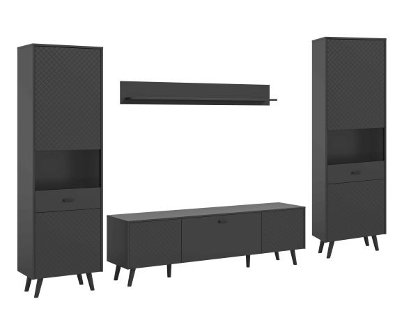 Linea woonkamercombinatie grijs mat MDF TZ grijs mat melamine zwart NB