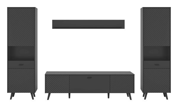 Linea woonkamercombinatie grijs mat MDF TZ grijs mat melamine zwart NB - Afbeelding 2