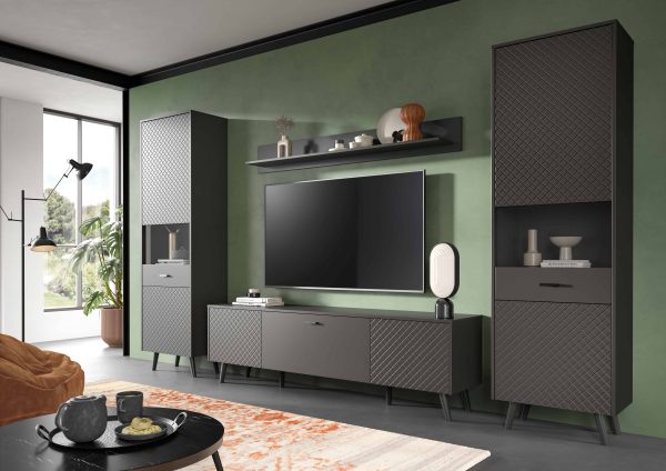 Linea woonkamercombinatie grijs mat MDF TZ grijs mat melamine zwart NB - Afbeelding 4