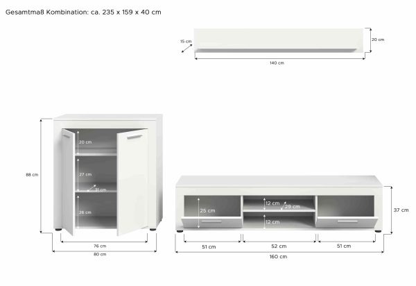 Jam woonkamercombinatie wit melamine - Afbeelding 4