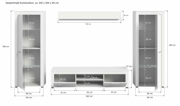 Jam woonkamercombinatie wit melamine - Afbeelding 4