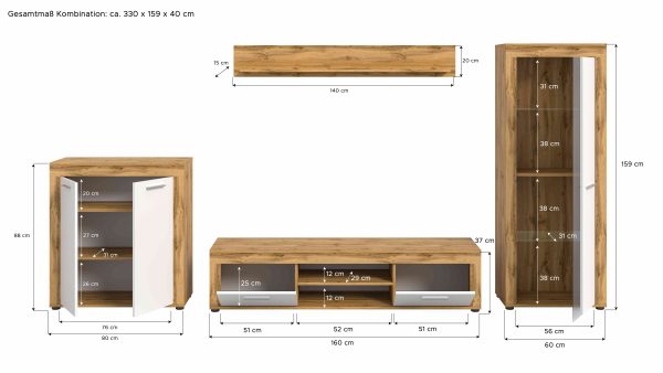 Jam woonkamercombinatie wit melamine Wotan eiken NB - Afbeelding 4
