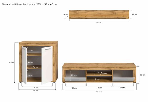Jam woonkamercombinatie wit melamine Wotan eiken NB - Afbeelding 4