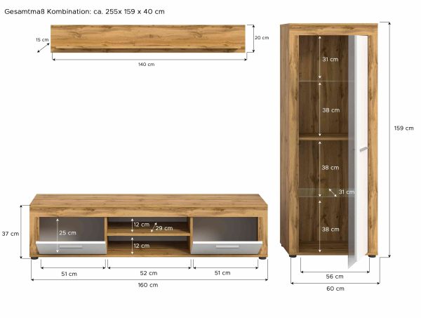 Jam woonkamercombinatie wit melamine Wotan eiken NB - Afbeelding 4