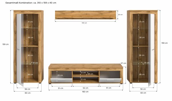Jam woonkamercombinatie wit melamine Wotan eiken NB - Afbeelding 4