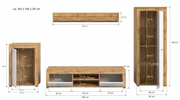 Jam woonkamercombinatie wit melamine Wotan eiken NB - Afbeelding 4