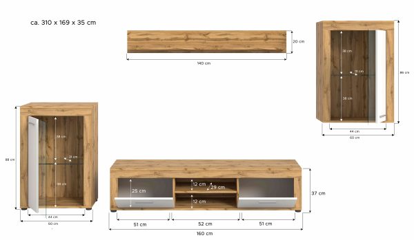 Jam woonkamercombinatie wit melamine Wotan eiken NB - Afbeelding 4