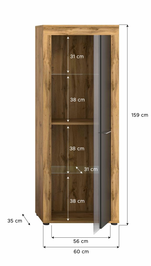 Jam vitrinekast grijs melamine Wotan eiken NB - Afbeelding 4