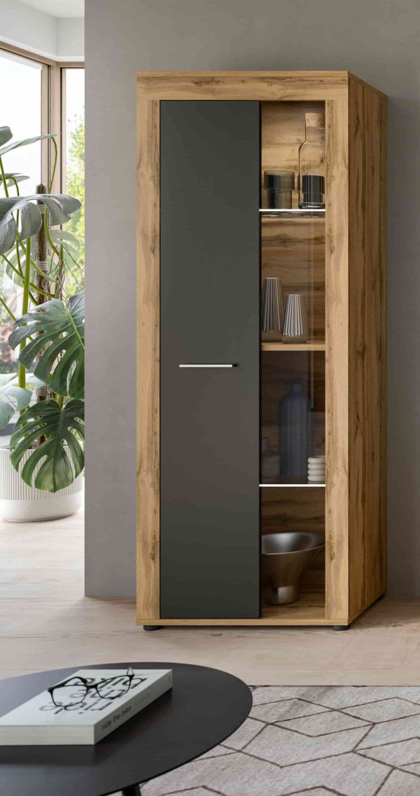 Jam vitrinekast grijs melamine Wotan eiken NB - Afbeelding 6