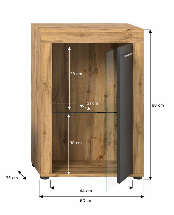 Jam hang/staande vitrinekast grijs melamine Wotan Eiken NB - Afbeelding 4