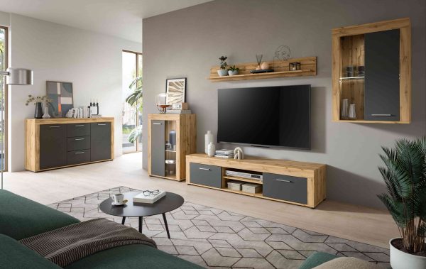 Jam hang/staande vitrinekast grijs melamine Wotan Eiken NB - Afbeelding 5
