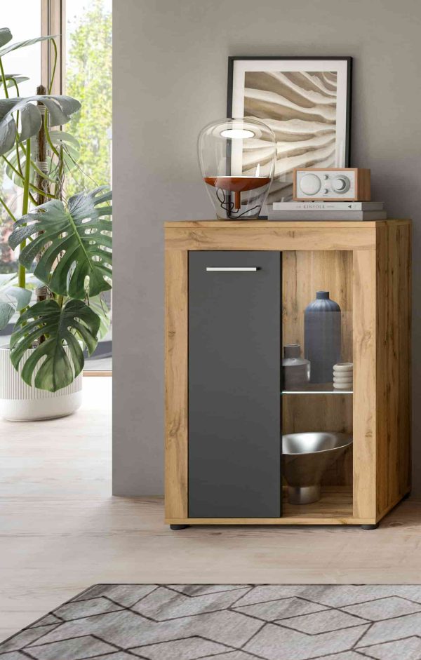 Jam hang/staande vitrinekast grijs melamine Wotan Eiken NB - Afbeelding 6
