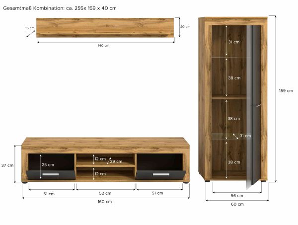Jam woonkamercombinatie grijs melamine Wotan eiken NB - Afbeelding 4