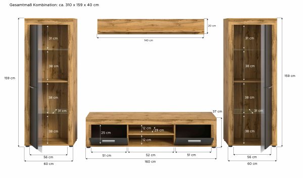 Jam woonkamercombinatie grijs melamine Wotan eiken NB - Afbeelding 4