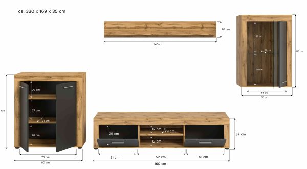 Jam woonkamercombinatie grijs melamine Wotan eiken NB - Afbeelding 4